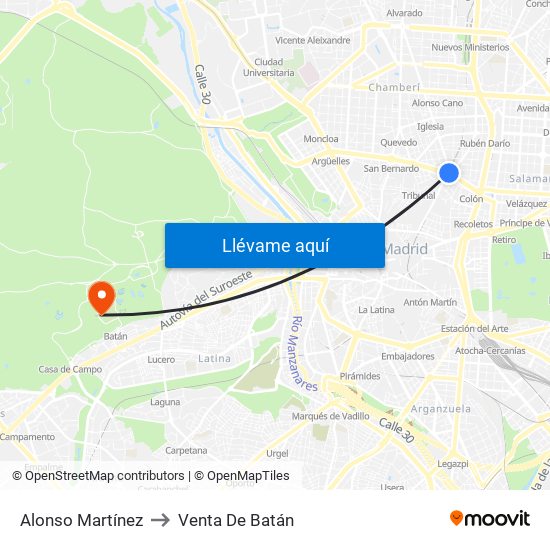 Alonso Martínez to Venta De Batán map