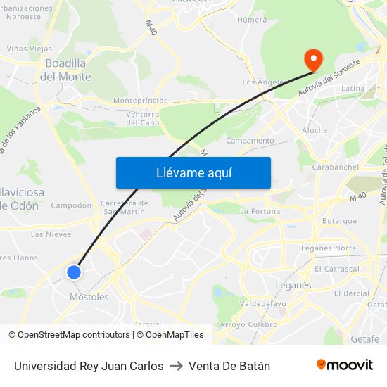 Universidad Rey Juan Carlos to Venta De Batán map