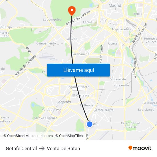 Getafe Central to Venta De Batán map