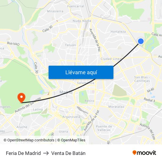 Feria De Madrid to Venta De Batán map