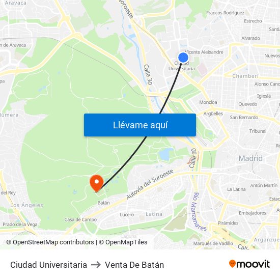 Ciudad Universitaria to Venta De Batán map