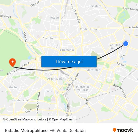 Estadio Metropolitano to Venta De Batán map