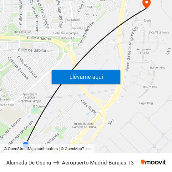 Alameda De Osuna to Aeropuerto Madrid-Barajas T3 map