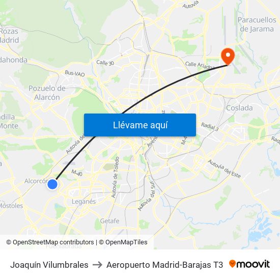 Joaquín Vilumbrales to Aeropuerto Madrid-Barajas T3 map