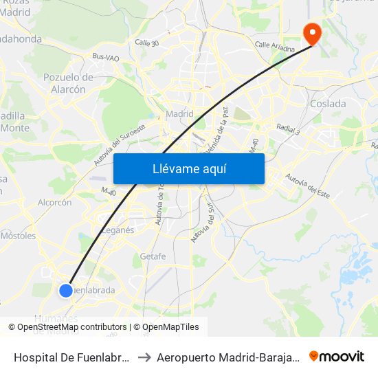 Hospital De Fuenlabrada to Aeropuerto Madrid-Barajas T3 map