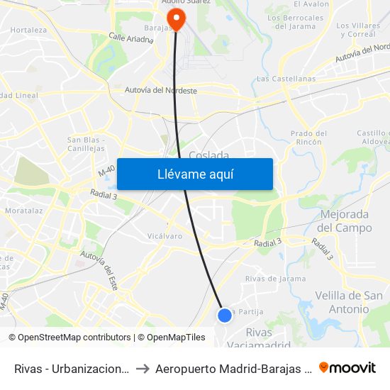 Rivas - Urbanizaciones to Aeropuerto Madrid-Barajas T3 map