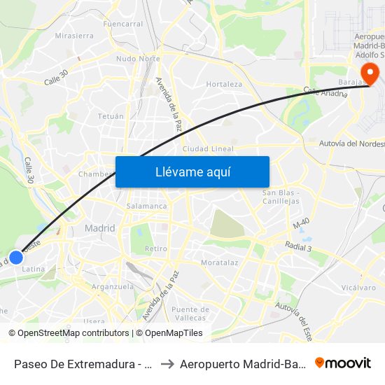 Paseo De Extremadura - El Greco to Aeropuerto Madrid-Barajas T3 map