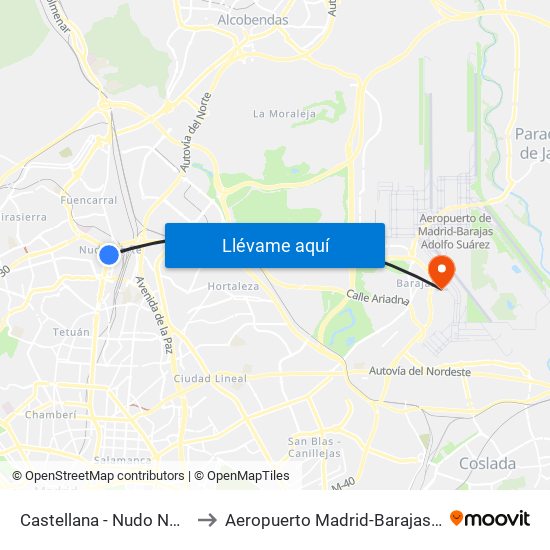 Castellana - Nudo Norte to Aeropuerto Madrid-Barajas T3 map