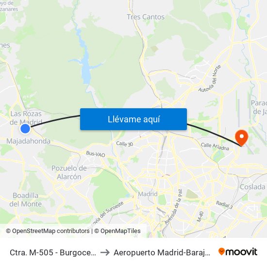 Ctra. M-505 - Burgocentro to Aeropuerto Madrid-Barajas T3 map