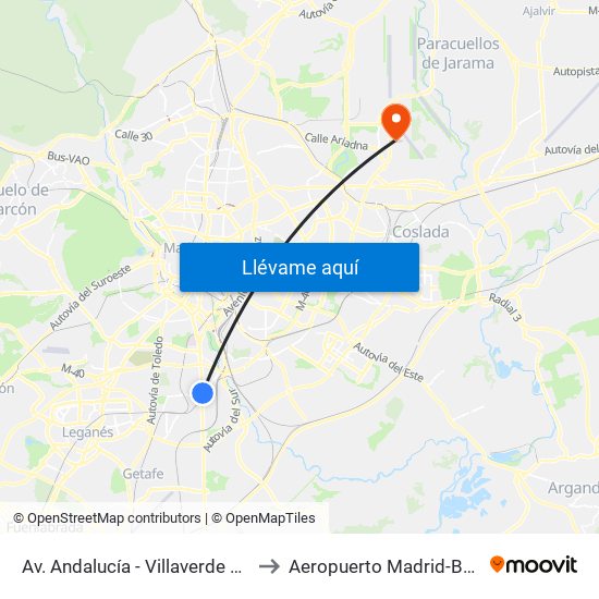 Av. Andalucía - Villaverde Bajo Cruce to Aeropuerto Madrid-Barajas T3 map