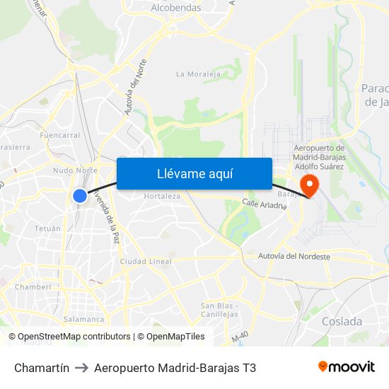 Chamartín to Aeropuerto Madrid-Barajas T3 map