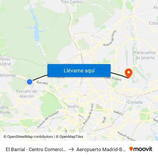 El Barrial - Centro Comercial Pozuelo to Aeropuerto Madrid-Barajas T3 map