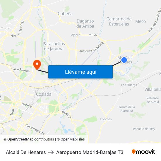 Alcalá De Henares to Aeropuerto Madrid-Barajas T3 map