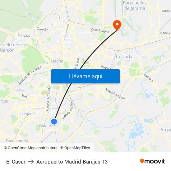 El Casar to Aeropuerto Madrid-Barajas T3 map
