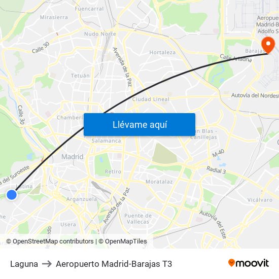 Laguna to Aeropuerto Madrid-Barajas T3 map