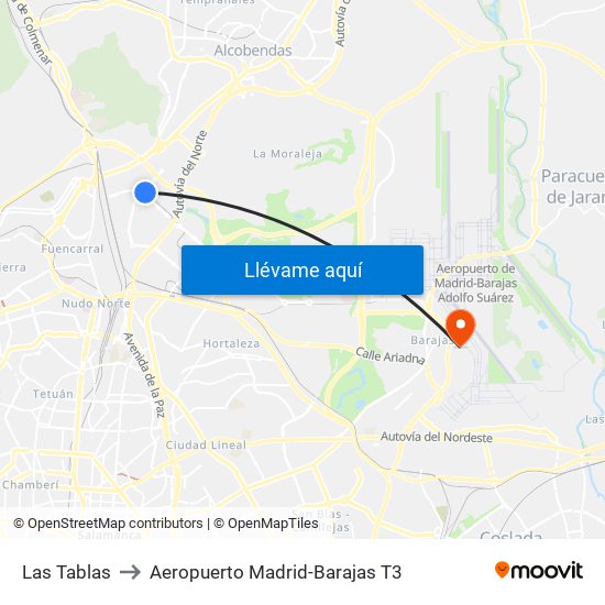 Las Tablas to Aeropuerto Madrid-Barajas T3 map