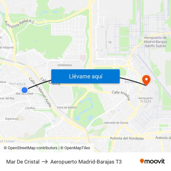 Mar De Cristal to Aeropuerto Madrid-Barajas T3 map