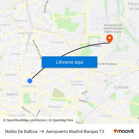 Núñez De Balboa to Aeropuerto Madrid-Barajas T3 map