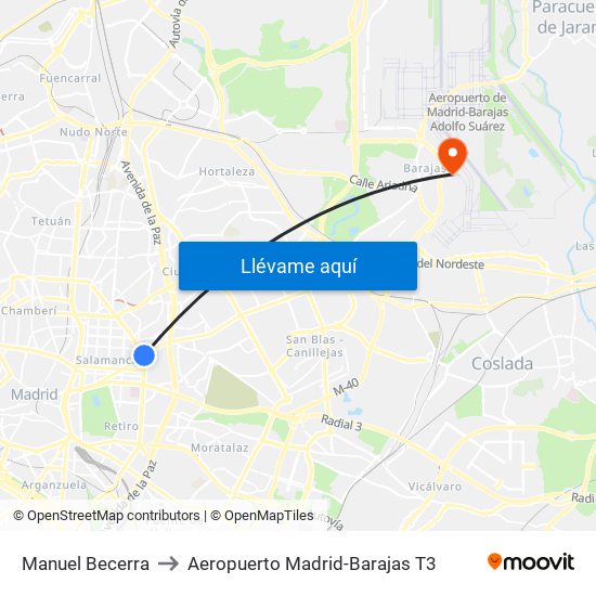Manuel Becerra to Aeropuerto Madrid-Barajas T3 map
