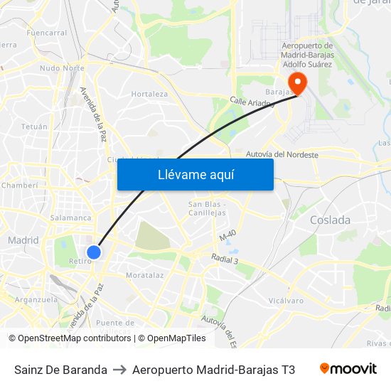 Sainz De Baranda to Aeropuerto Madrid-Barajas T3 map