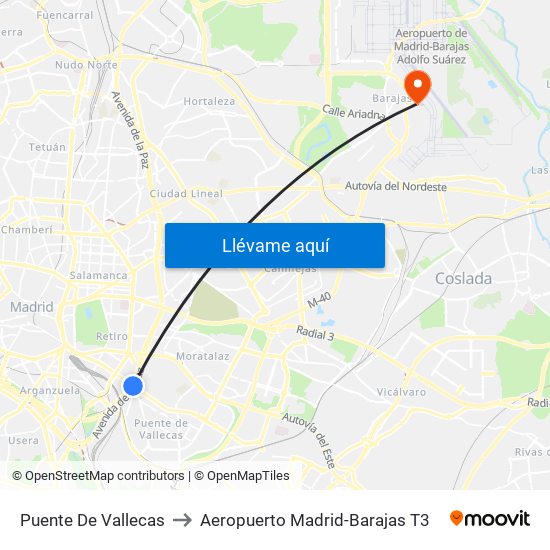 Puente De Vallecas to Aeropuerto Madrid-Barajas T3 map
