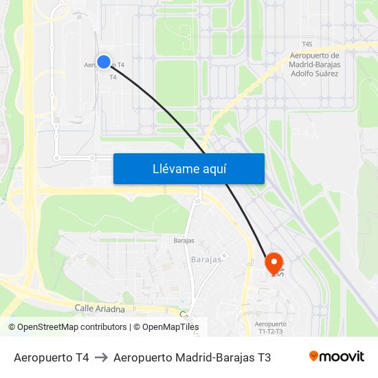 Aeropuerto T4 to Aeropuerto Madrid-Barajas T3 map