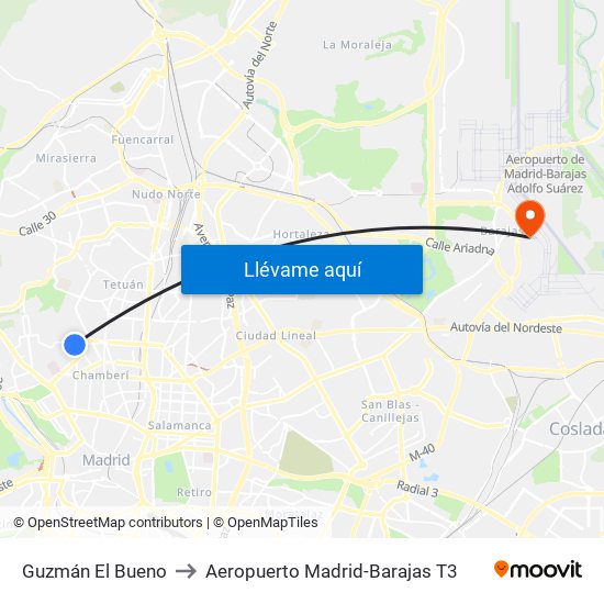 Guzmán El Bueno to Aeropuerto Madrid-Barajas T3 map