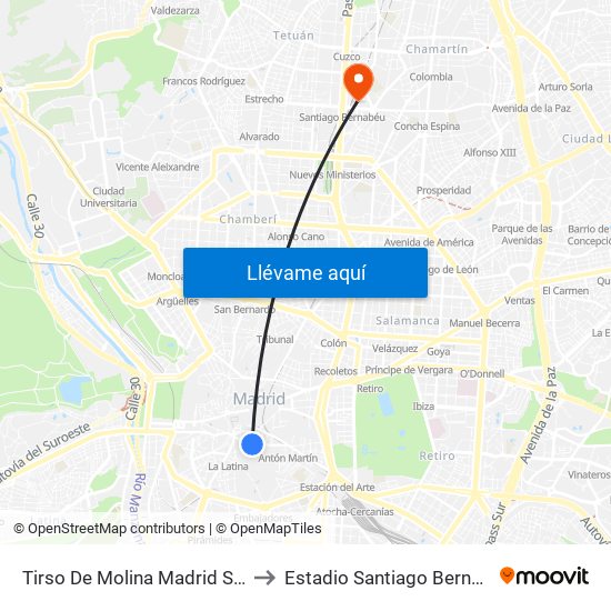 Tirso De Molina Madrid Spain to Tirso De Molina Madrid Spain map