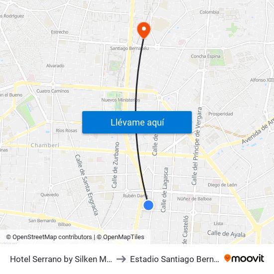 Hotel Serrano by Silken Madrid to Estadio Santiago Bernabéu map