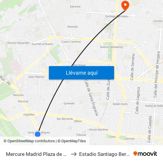 Mercure Madrid Plaza de España to Estadio Santiago Bernabéu map