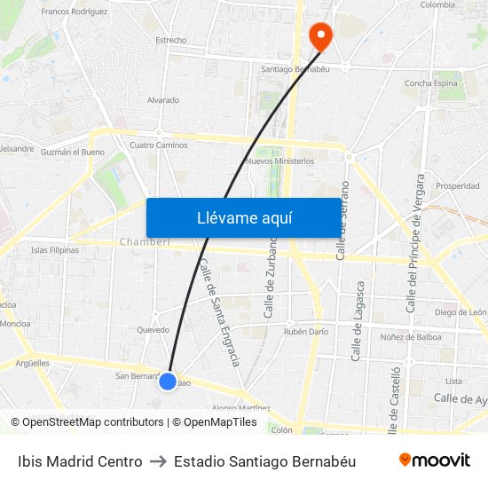 Ibis Madrid Centro to Estadio Santiago Bernabéu map