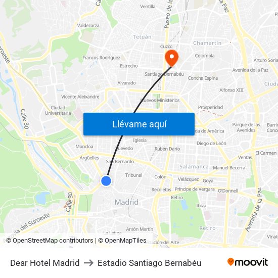 Dear Hotel Madrid to Estadio Santiago Bernabéu map