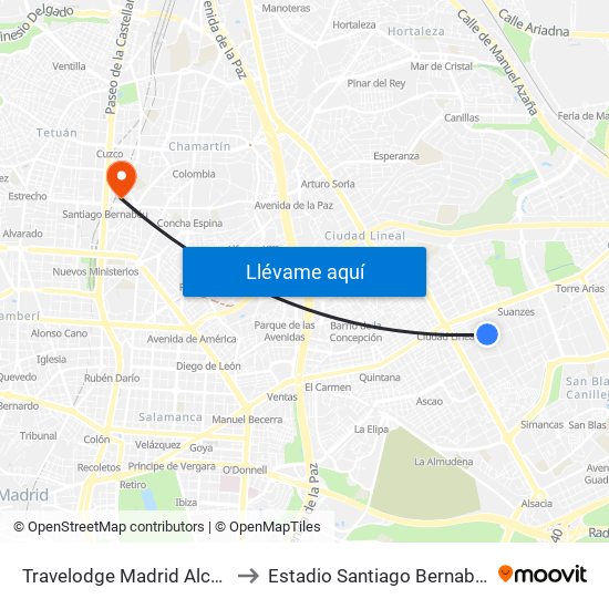 Travelodge Madrid Alcalá to Estadio Santiago Bernabéu map