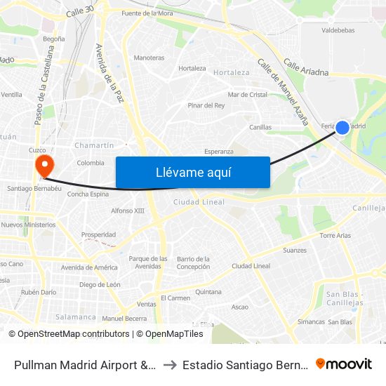 Pullman Madrid Airport & Feria to Estadio Santiago Bernabéu map