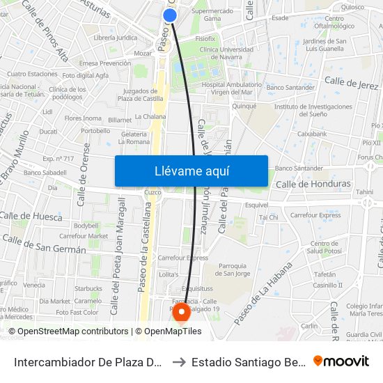 Intercambiador De Plaza De Castilla to Estadio Santiago Bernabéu map