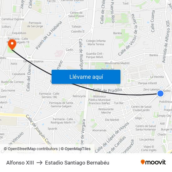 Alfonso XIII to Estadio Santiago Bernabéu map