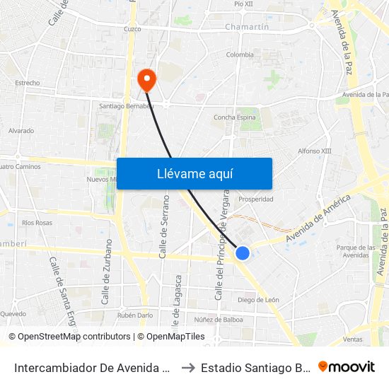 Intercambiador De Avenida De América to Estadio Santiago Bernabéu map