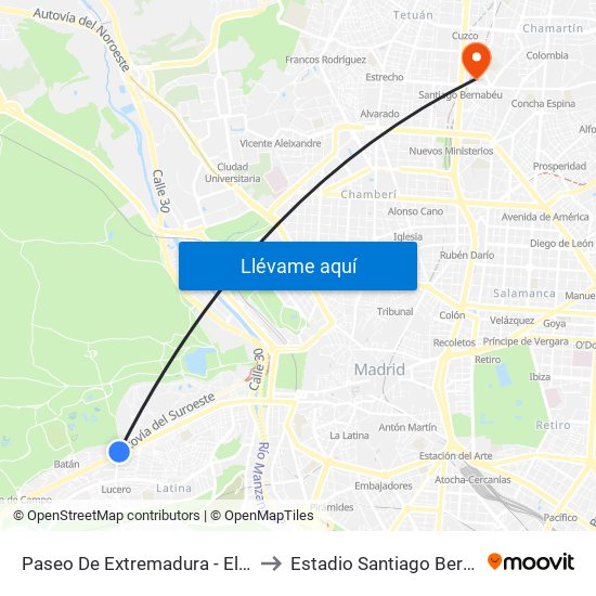 Paseo De Extremadura - El Greco to Estadio Santiago Bernabéu map