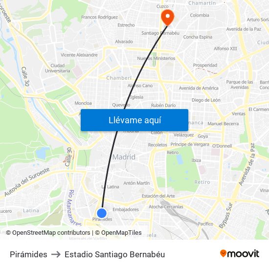 Pirámides to Estadio Santiago Bernabéu map