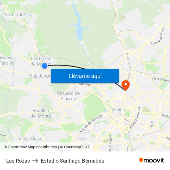 Las Rozas to Estadio Santiago Bernabéu map