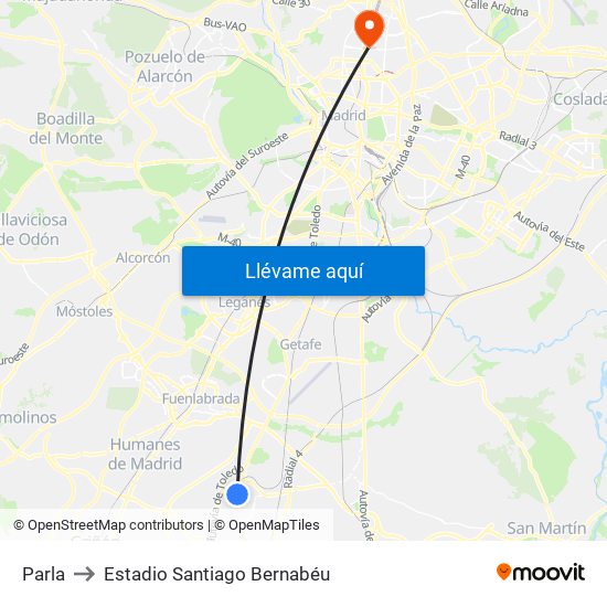 Parla to Estadio Santiago Bernabéu map