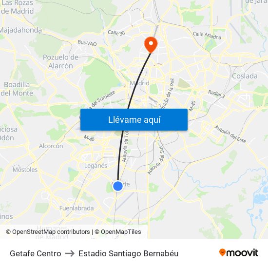 Getafe Centro to Estadio Santiago Bernabéu map