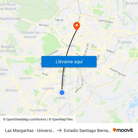 Las Margaritas - Universidad to Estadio Santiago Bernabéu map