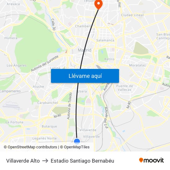 Villaverde Alto to Estadio Santiago Bernabéu map