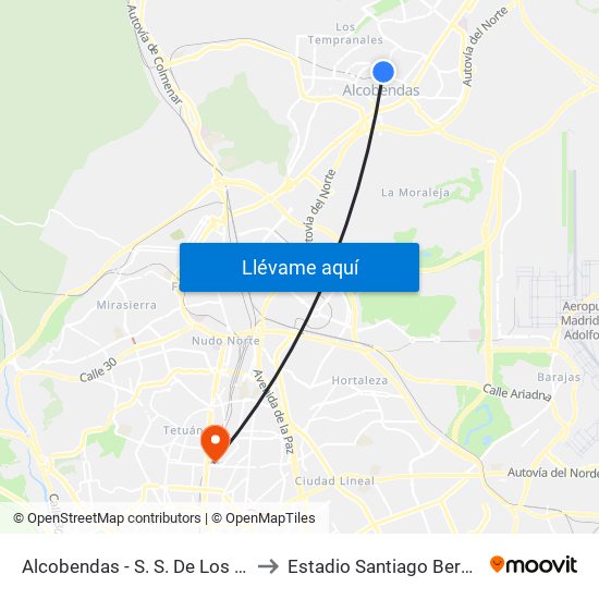 Alcobendas - S. S. De Los Reyes to Estadio Santiago Bernabéu map