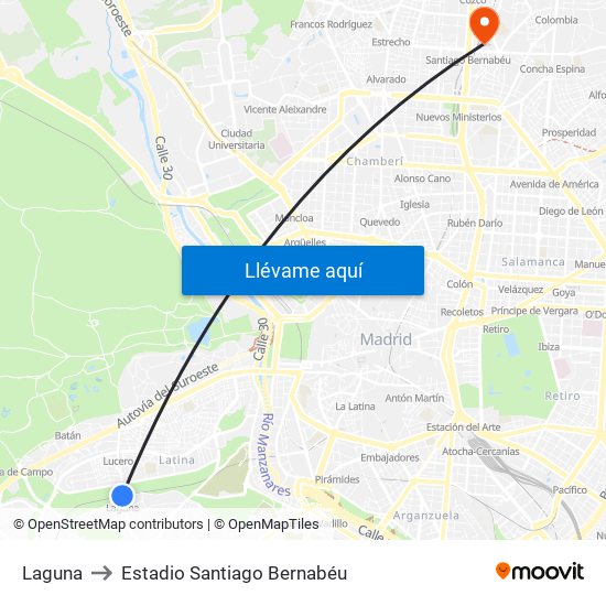 Laguna to Estadio Santiago Bernabéu map