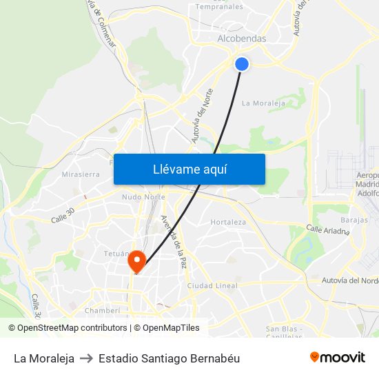 La Moraleja to Estadio Santiago Bernabéu map