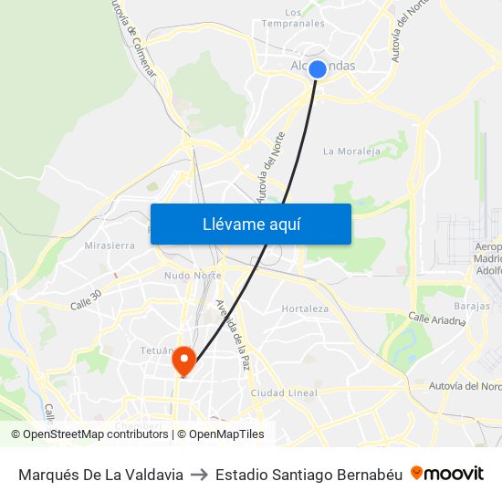 Marqués De La Valdavia to Estadio Santiago Bernabéu map