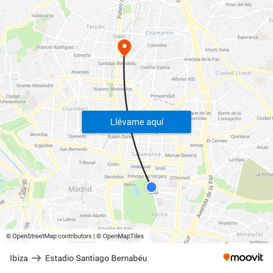Ibiza to Estadio Santiago Bernabéu map