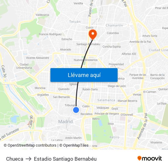 Chueca to Estadio Santiago Bernabéu map